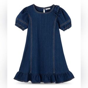 Habitual Kids Little Kid Girls 5/6 Flounce Denim Dress Dark Wash Bow Accent